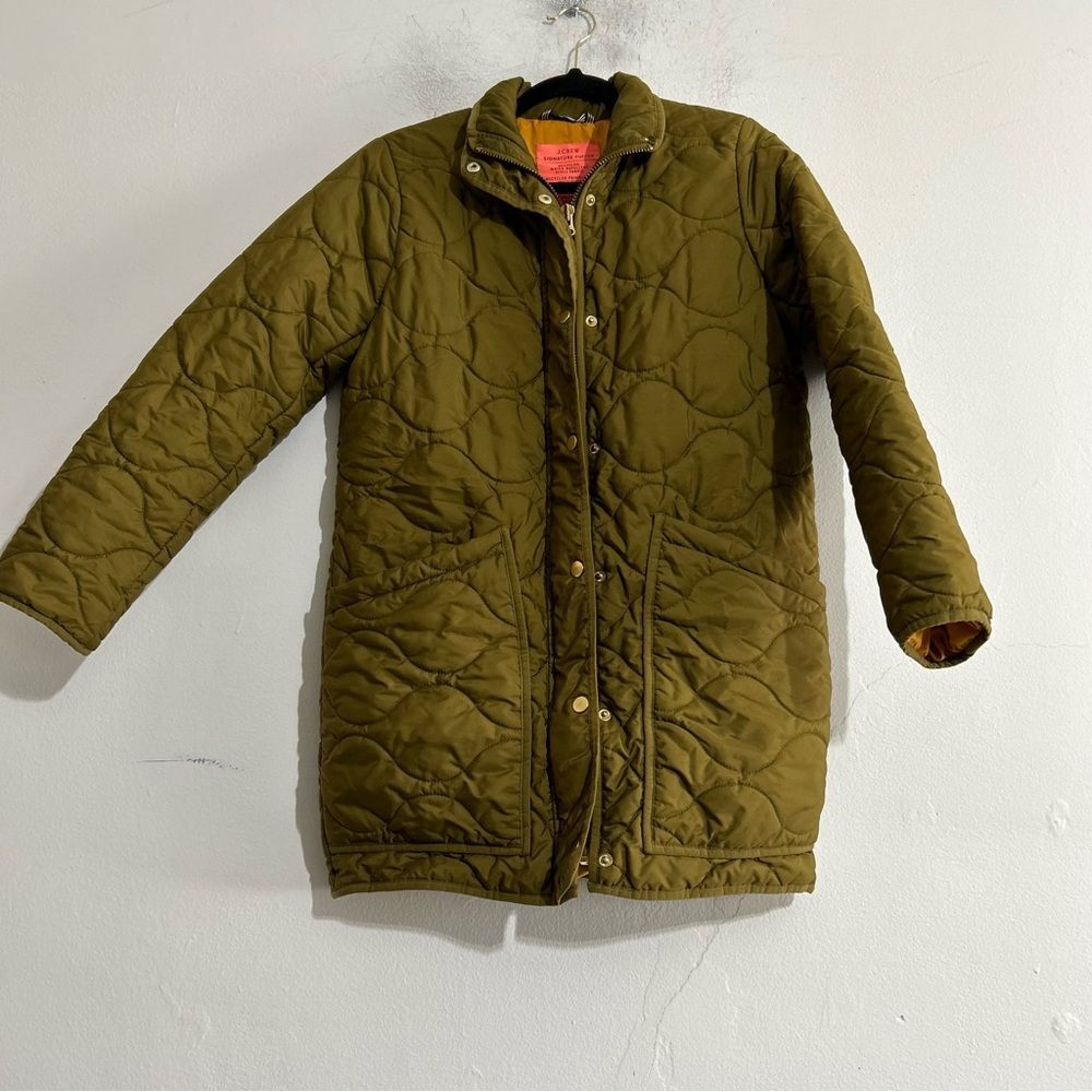 J. Crew Quilted Cocoon Puffer PrimaLoft Jacket Green Size XS